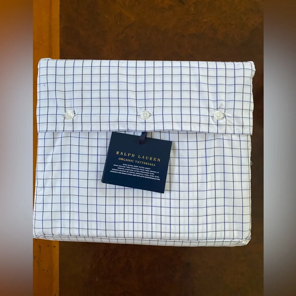 RALPH LAUREN HOME Organic Cotton Tattersall Sheeting‎ KING FLAT $245